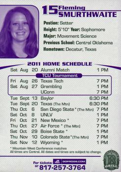 2011 TCU Horned Frog Volleyball Schedules #NNO Fleming Smurthwaite Back